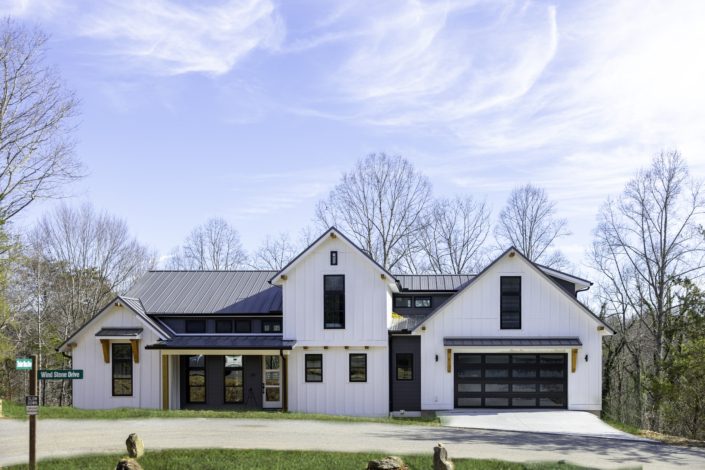 Asheville Modern Mountain Farmhouse cozy home office, custom railing, dream living space.